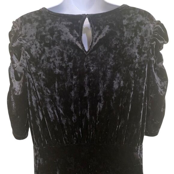 Black Crushed Velvet Modest Empire Waist Dress Tiered Full Midi Maxi Holiday - Picture 9 of 11